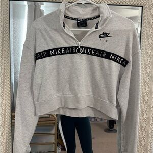 Nike Women's Light Gray Quarter-Zip Cropped Hoodie